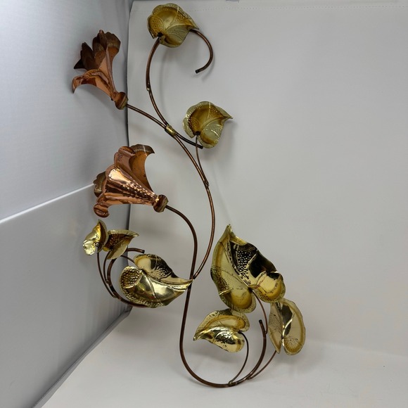 Vintage Metal Wall Art Copper Gold Flower Vine Sculpture Home Decor Accent - Picture 6 of 11